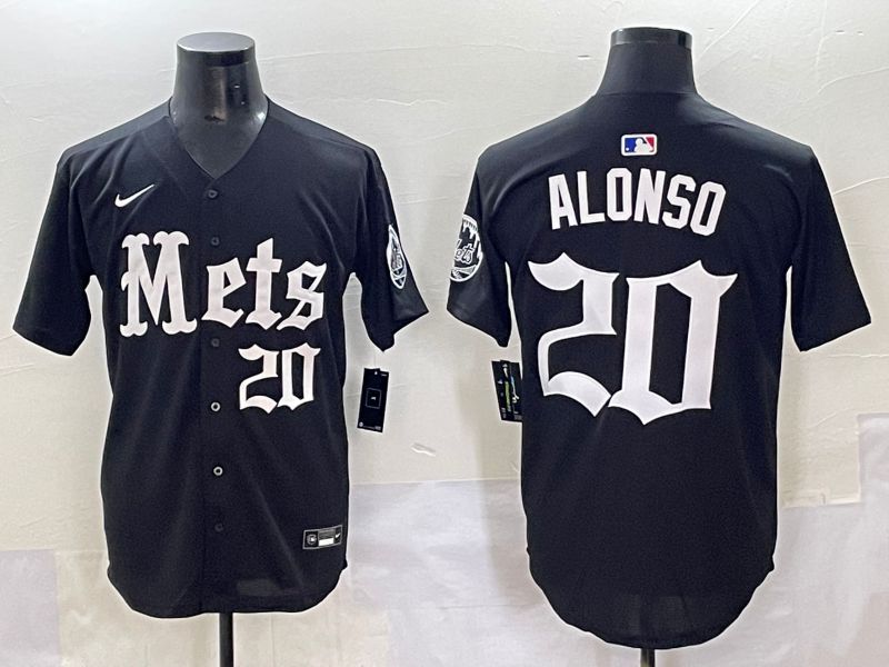 Men 2025 New York Mets #20 Alonso Black Five generations Joint Name Nike MLB Jersey style 8